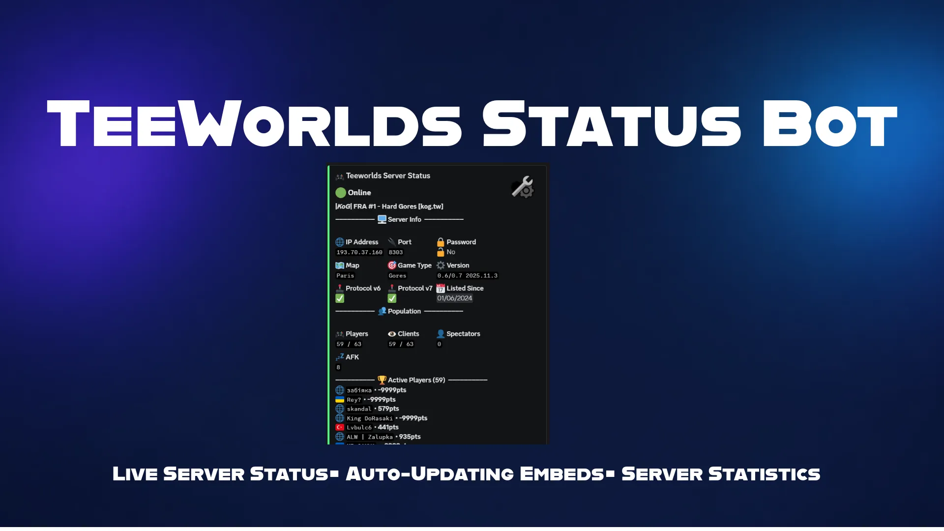 Teeworld Server Status bot project preview